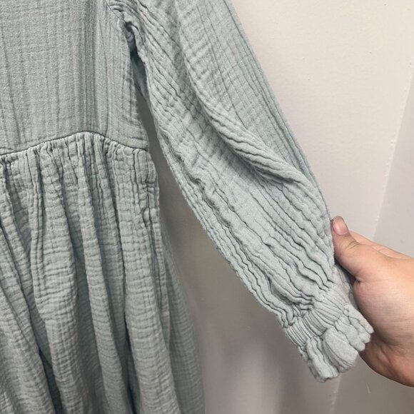 Free people Light Blue Gauze Long Sleeve Babydoll tunic XS Ruffled Neck & Wooden - Picture 7 of 9
